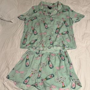 Nasty Gal Mint Green Champagne Print Pajama Set